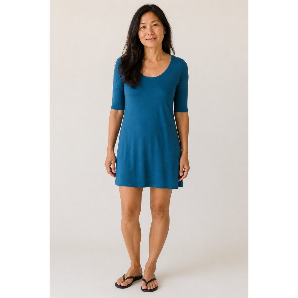 Eileen Fisher Silk Tunic Dress Sz L Teal Minimalist Capsule Quiet Luxury